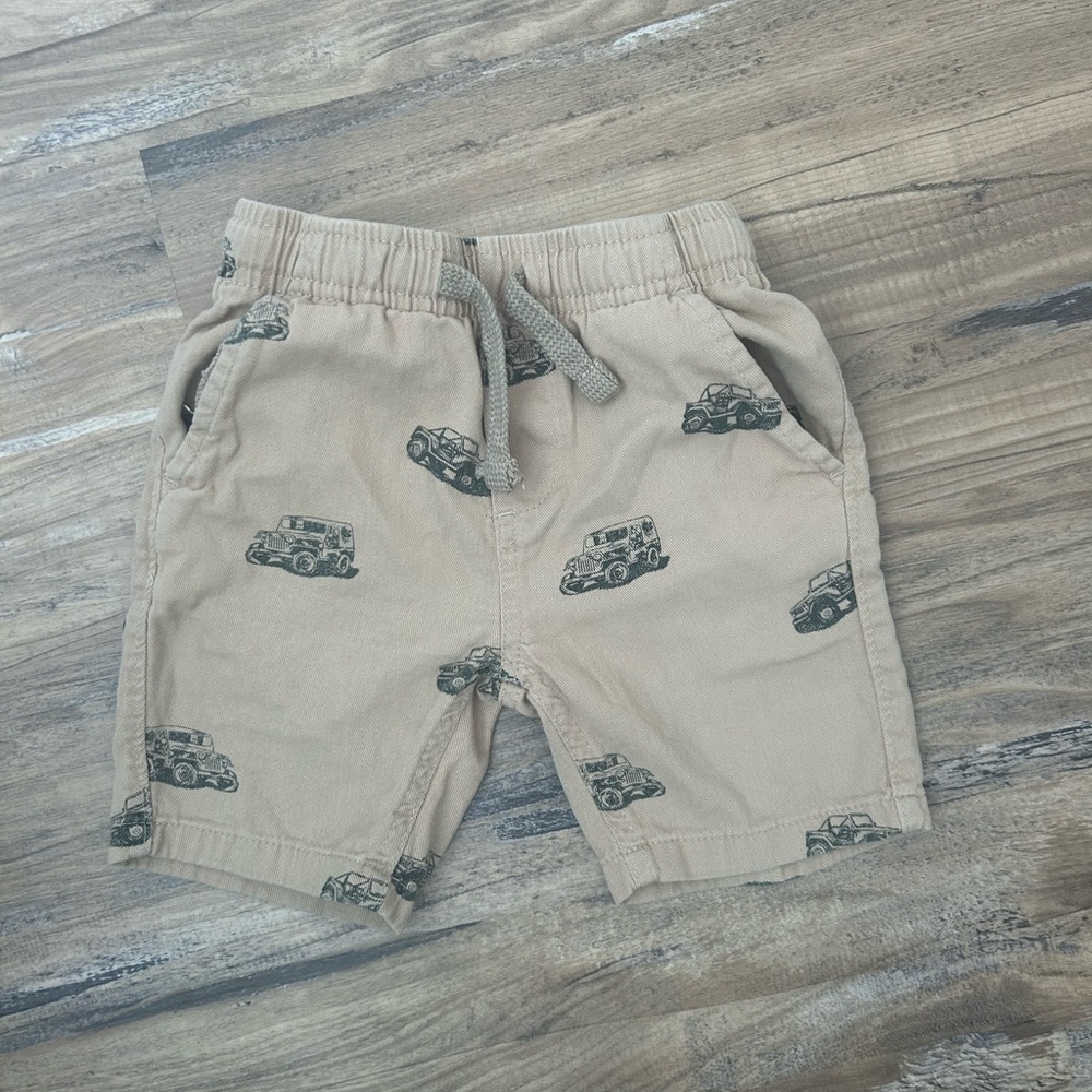 Kids Tan Shorts with Car Print